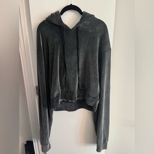 The Kooples Sport Grey Washed Velour Crop Hoodie